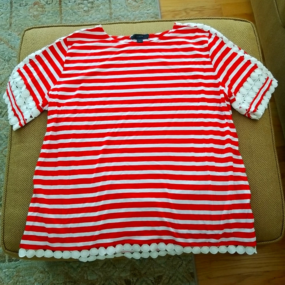 Red and cream striped JCrew short sleeved top